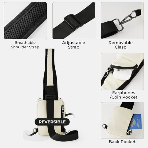BROADREAM Sling Bag, Crossbody Bag with Anti-Theft Lock Zipper, RFID Blocking & Water Resistant for Travel Work Sport - color: Beige