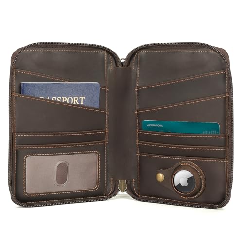 Polare Full Grain Leather Family Passport Wallet for 4 Passports, RFID Blocking Bifold Passport Cover Travel Document Organizer Holder for Women and Men (B-Dark Brown) - color: B-Dark Brown