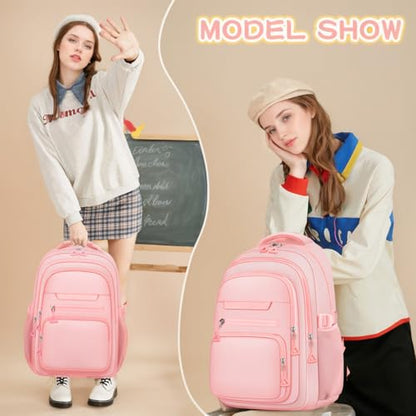 PRAGARI Cute Backpack for School Girls Aesthetic Backpack College Bookbag - color: Pink