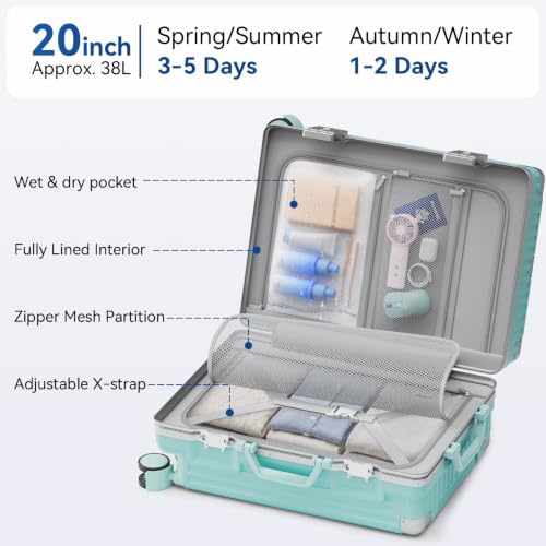 Carry On Luggage, Zipperless Hardside Suitcase, Mint Green, 20 in - color: mint green, size: 20in