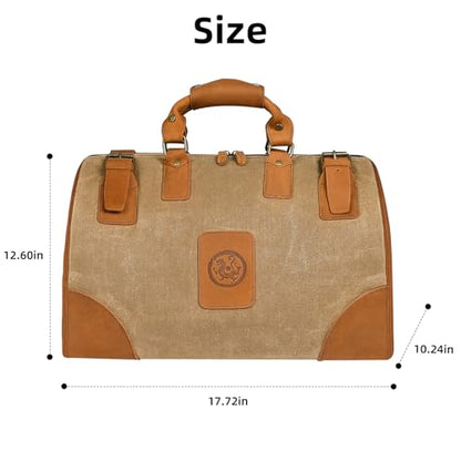 Water Resistant Canvas + Leather Travel Luggage Tote Duffle Gym Suitcase Weekender Overnight Bag For Men Male FB8151 (A-Brown) - color: Khaki