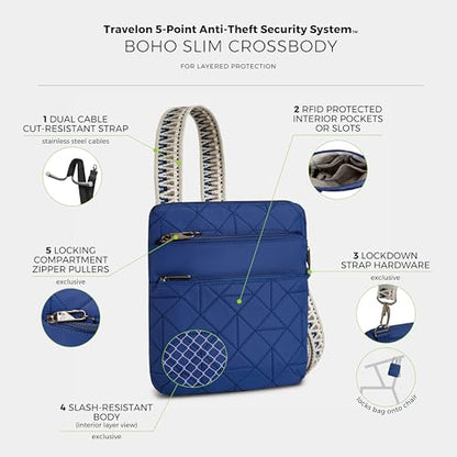Travelon Anti-Theft Boho Slim Crossbody - color: Lush Blue