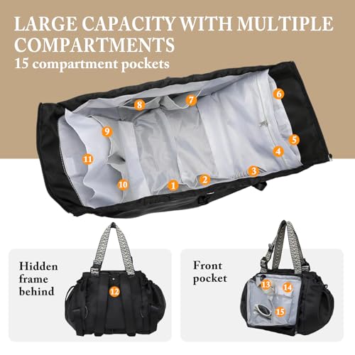 Expandable Shoulder Bag, Unisex Foldable Travel Bag - color: Black-N