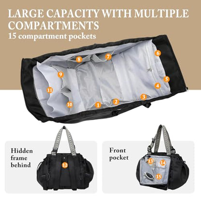 Expandable Shoulder Bag, Unisex Foldable Travel Bag - color: Black-N