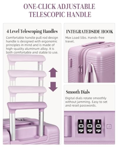 Timeet Carry On Luggage, 20 Inch Airline Approved Matte PC Hard Shell Suitcase with Front Open Compartment, TSA008 Lock, Built-in USB Charging, Lightweight Silent Spinner Wheels, Hot Pink - color: Hot Pink, size: 20 inch front open