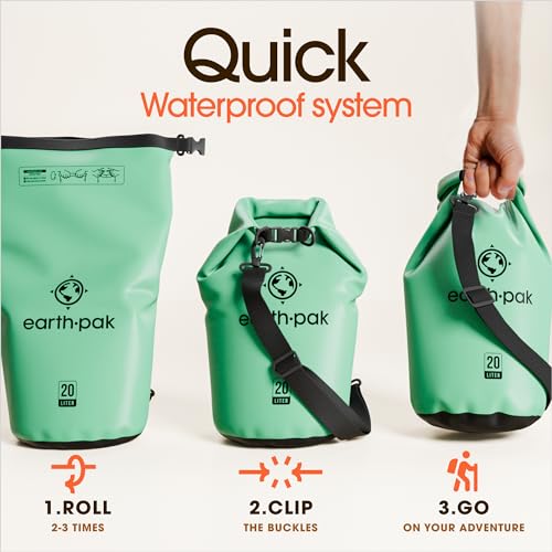 Earth Pak Waterproof Dry Bag - Roll Top Waterproof Backpack Sack Keeps Gear Dry for Kayak with Waterproof Phone Case - color: Seafoam Green, size: 20L