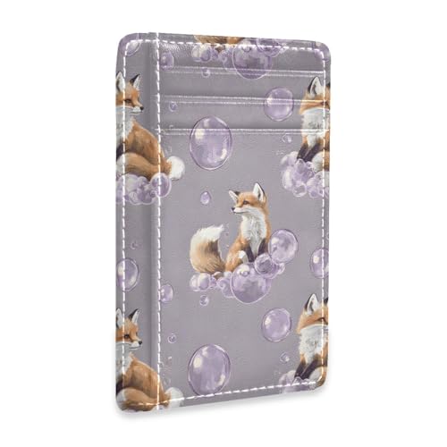 Bolaz Fox Dream Bubble Mini Front Pocket Wallet Credit Card Holder Slim RFID Blocking Sleeves for Men Women Credit Card Protector - color: Fox Dream Bubble