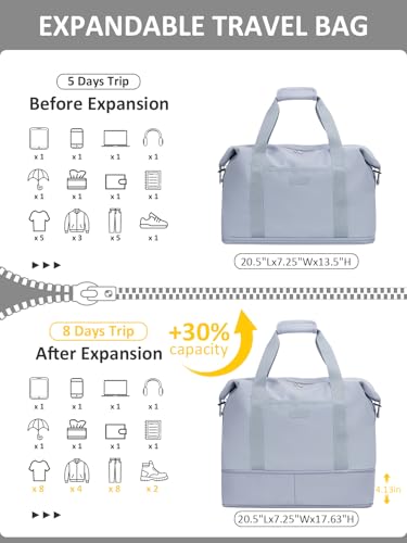 Capolo Expandable Travel Duffle Bag Weekender Overnight Bags for Women Men - color: Light Blue, size: X-Large