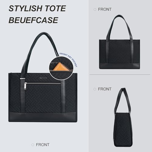 EMPSIGN Laptop Tote Bag for Women 16 Inch, Quilted Black - color: Quilted Black