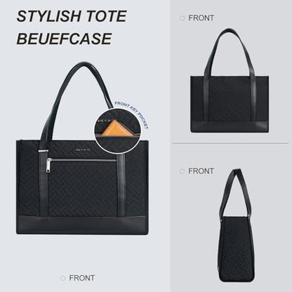 EMPSIGN Laptop Tote Bag for Women 16 Inch, Quilted Black - color: Quilted Black