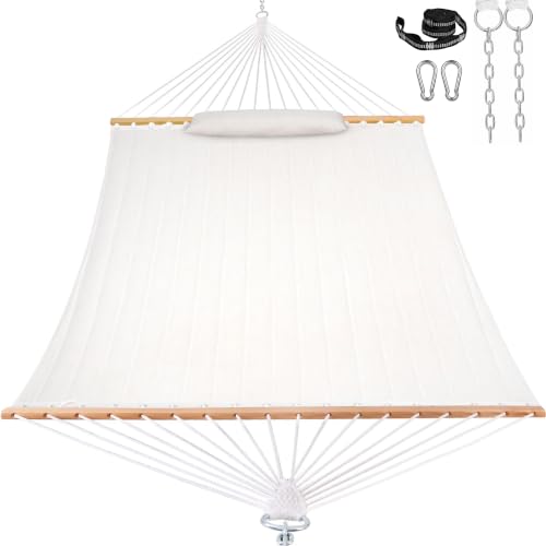Lazy Daze 12 FT Sunbrella Quilted Hammock, Non-Fading Double Hammock - color: Cast Pumice