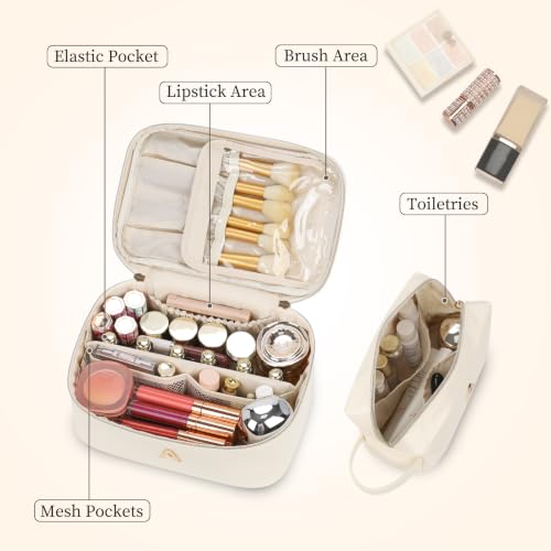 Women Daily Use & Travel Personalized Makeup Bag with Metal Letter Patch N | Women Large Travel Custom Initial Makeup Bag, Cosmetic Organizer Spacious PU Leather Toiletry Case with Handle & Divider - size: N
