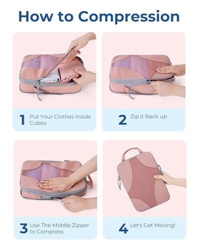 Bagsmart Compression Packing Cubes, Travel Bag Cruise Ship Essentials - color: Clay Pink, size: 6 Set