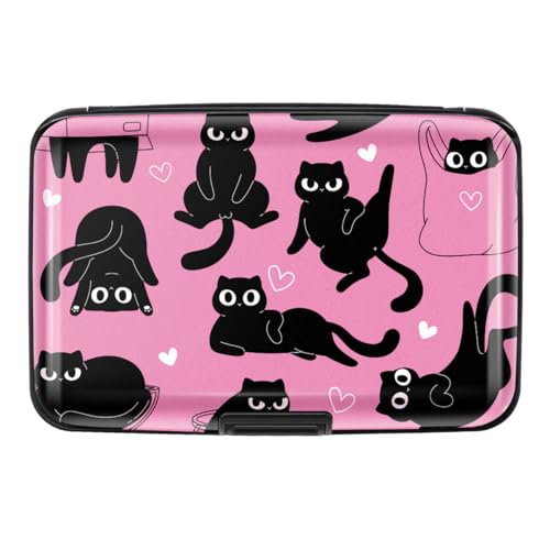 Coco Rossi Credit Card Holder RFID Aluminum Small Mini Wallet Women - color: Pink Black Cats