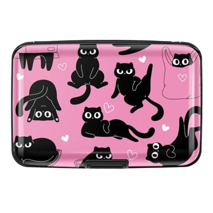 Coco Rossi Credit Card Holder RFID Aluminum Small Mini Wallet Women - color: Pink Black Cats