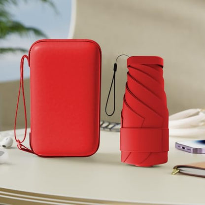 Mini Travel Umbrella, UPF 50+ Compact Fits in Purse - color: Red