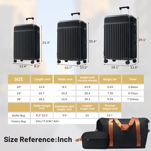 Merax Luggage Sets, Durable Hardshell 3 Piece Suitcase with Bags - color: Black+bag, style: 3-piece Set(20/24/28)