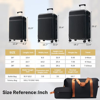 Merax Luggage Sets, Durable Hardshell 3 Piece Suitcase with Bags - color: Black+bag, style: 3-piece Set(20/24/28)