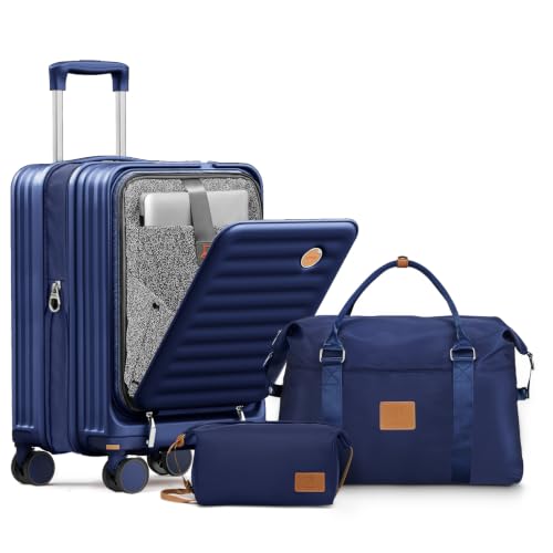 Joyway Expandable Carry On Luggage Sets with Front Pocket, Blue - color: Blue, size: 3 Piece Sets (20/DB/TB)