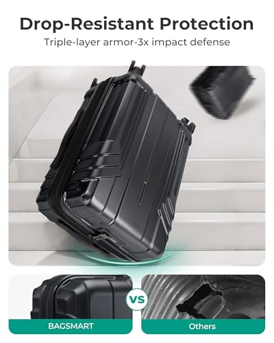 BAGSMART Expandable Carry On Luggage 22x14x9 Airline Approved, Black | Spinner Wheels, TSA Lock, Lightweight Hard Shell, Suitcase,22x14x9 Airline Approved - color: Black, size: Expandable Carry On 20 Inch