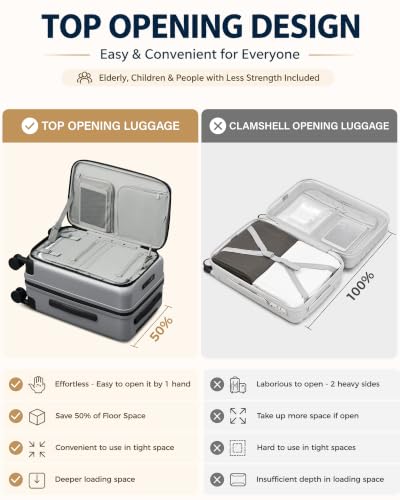 Hanke 20 Inch Top Opening Expandable PC Carry On Luggage with TSA Lock,50L - color: Grey, size: 20 Inch