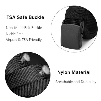 Mile High Life | Nylon Web Belt | Outdoor Military Belt | TSA Safe Buckle Plastic/Metal - color: Black-navy-olive