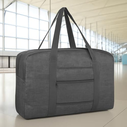 Lightweight Foldable Travel Duffel Bag – Compact Carry-On Luggage for Overnight Trips, Unisex Weekender Bag (Dark grey) - color: Dark grey
