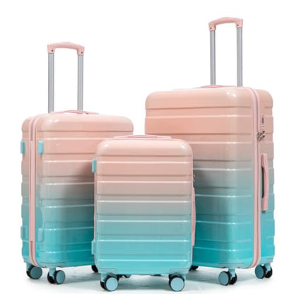 3-Piece Luggage Set 20/24/28’’ Hard-shell with 360° Spinner Wheels, Gradient Color Suitcase with Combination Lock, Lightweight PC Material, (Blue + Pink) - color: Pink-Light Blue Gradient, size: 3-Piece Set(20''&24''&28'')