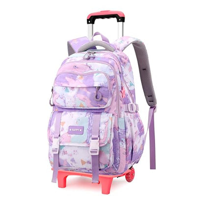 Kids Rolling Backpack for Girls School Bag with Wheels, 2-Wheel Purple - color: 2 Wheels Purple