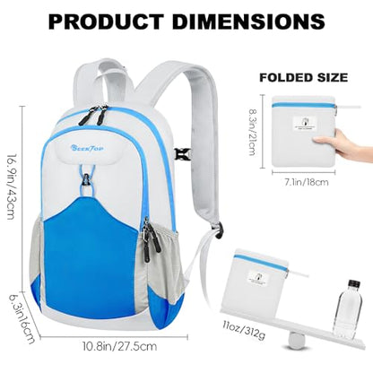 Seektop 15L Foldable Lightweight Hiking Backpack for Men and Women - color: Blue White