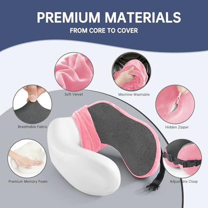 Neck Pillow Travel Pillow Memory Foam Adjustable Clasp for Airplane - color: Pink
