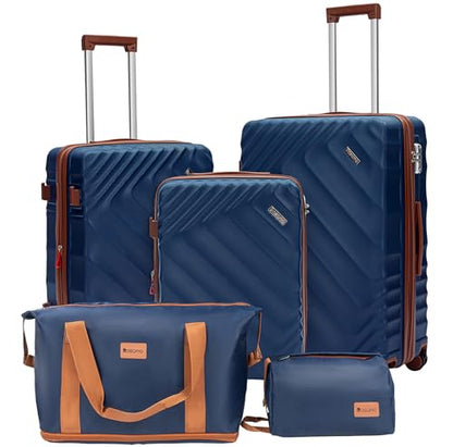 Rosamo 5-Piece Hard Shell Expandable Luggage Set, Airline Approved Carry-On - color: Dark Blue