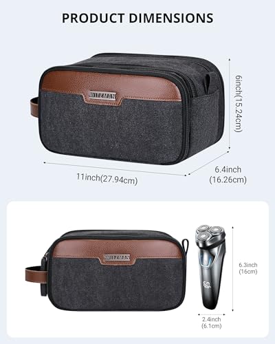 WITZMAN Canvas Toiletry Bag for Men Travel Toiletries Large 7L Dopp Kit - color: Black