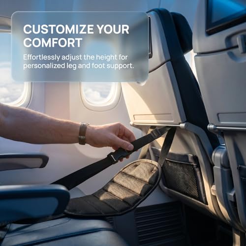 CALLARON Portable Foot Rest for Airplane Travel Adjustable Foot Hammock with Padded Support Foldable Travel Accessory for Office Footrests and Desk Leg Rest Includes Storage Bag
