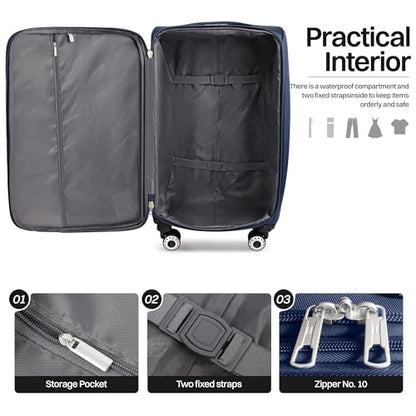 32'' Large Softside Suitcase,Luggage Expandable,w/LOCK - color: Navy-Grey, size: Checked-Extra Large 32-Inch