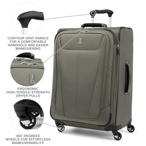 Travelpro Maxlite 5 Softside Checked Luggage Spinner, Green, 25-Inch - color: Slate Green, size: Checked-Medium 25-Inch