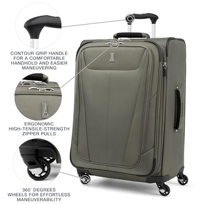 Travelpro Maxlite 5 Softside Checked Luggage Spinner, Green, 25-Inch - color: Slate Green, size: Checked-Medium 25-Inch