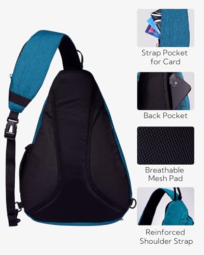 WATERFLY Large Sling Bag Crossbody Backpack Chest Pack for Men Women - color: Teal Blue