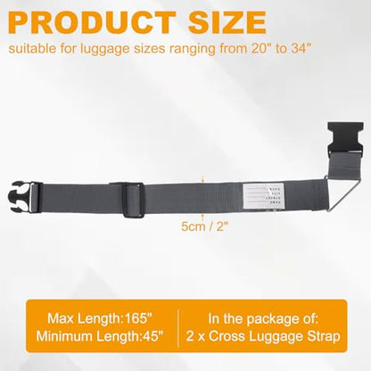 MECCANIXITY Cross Luggage Straps with Quick-Release Buckle Name ID Card Adjustable Suitcase Belt Strap for Suitcase Briefcase Backpack Travel, Gray, Pack of 2 - color: Gray