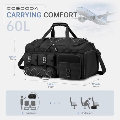 60L Gym Bag with Shoe Compartment 3 in 1 Tactical Duffle Bag - color: Khaki, size: 60L