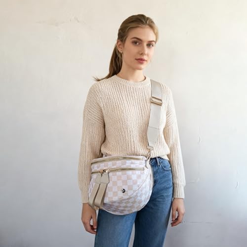 Security Carry Bum Bag CCW Fanny Pack with RFID Pouch(Beige+white) - color: Beige+white