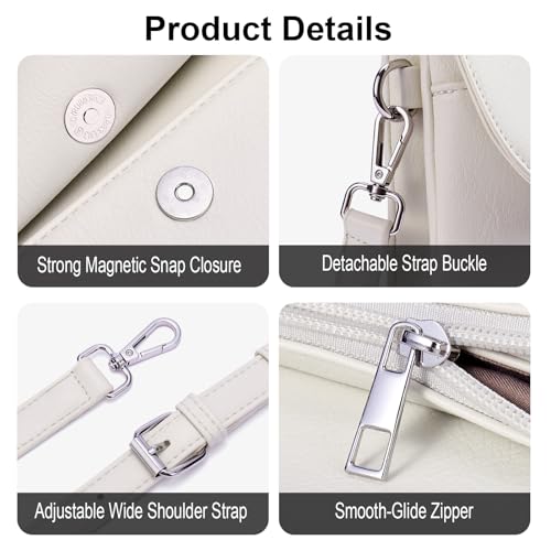 RFID Crossbody Bags for Women Vegan Leather with 2 Straps White - color: Beige
