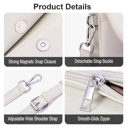 RFID Crossbody Bags for Women Vegan Leather with 2 Straps White - color: Beige