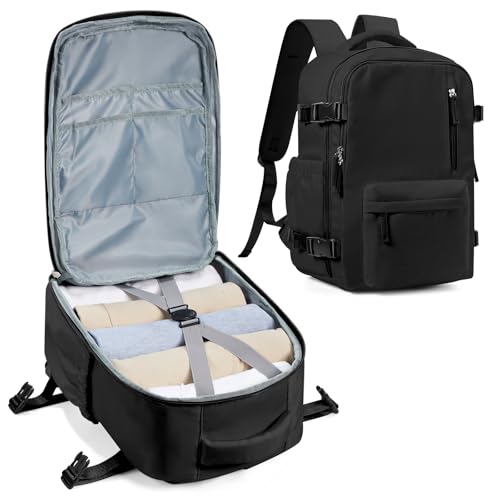 winspansy Travel Backpack for Women Men Essentials Carry on Luggage Flight Approved Personal Item Bag Work Backpack - color: Black