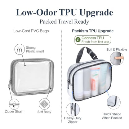 PACKISM TPU Clear Makeup Bag - Frosted TSA Approved Toiletry Bag, 2 Pack - color: Black Trim, size: 2 Pack