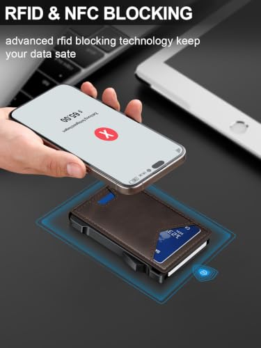 Wallet for Men RFID Wallet with 2 ID Windows & Money Clip, Slim Card Holder - color: Coffee