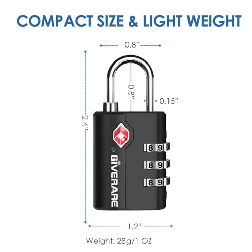 2 Pack TSA Approved Travel Luggage Locks, Suitcase Combination Lock, Keyless 3-Digit Zipper Padlocks, TSA Accepted Compatible Padlock for Gym Locker, Golf Bag Case, Backpack-Black