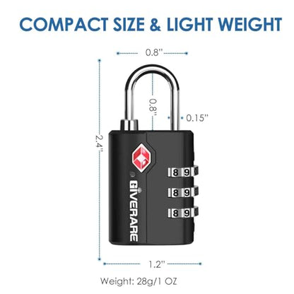 2 Pack TSA Approved Travel Luggage Locks, Suitcase Combination Lock, Keyless 3-Digit Zipper Padlocks, TSA Accepted Compatible Padlock for Gym Locker, Golf Bag Case, Backpack-Black
