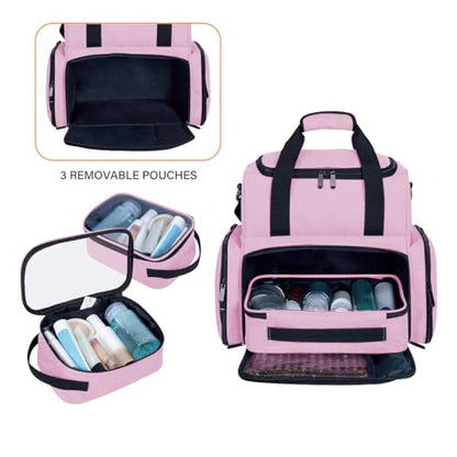 Large Makeup Bag with 3 Removable Case and 2 Removable Dividers,Pink - color: Pink