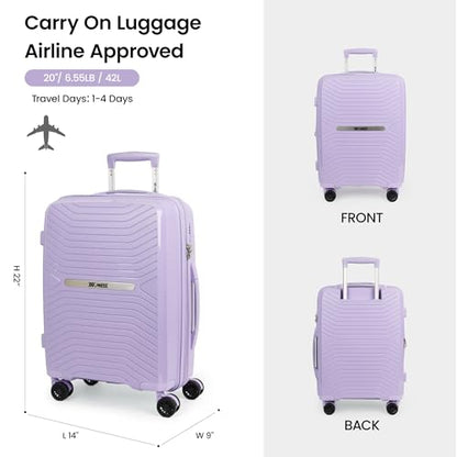 20 Inch Carry-On Luggage,Hardshell Suitcases w/TSA LOCK - color: Lavender, size: Carry-On 20-Inch